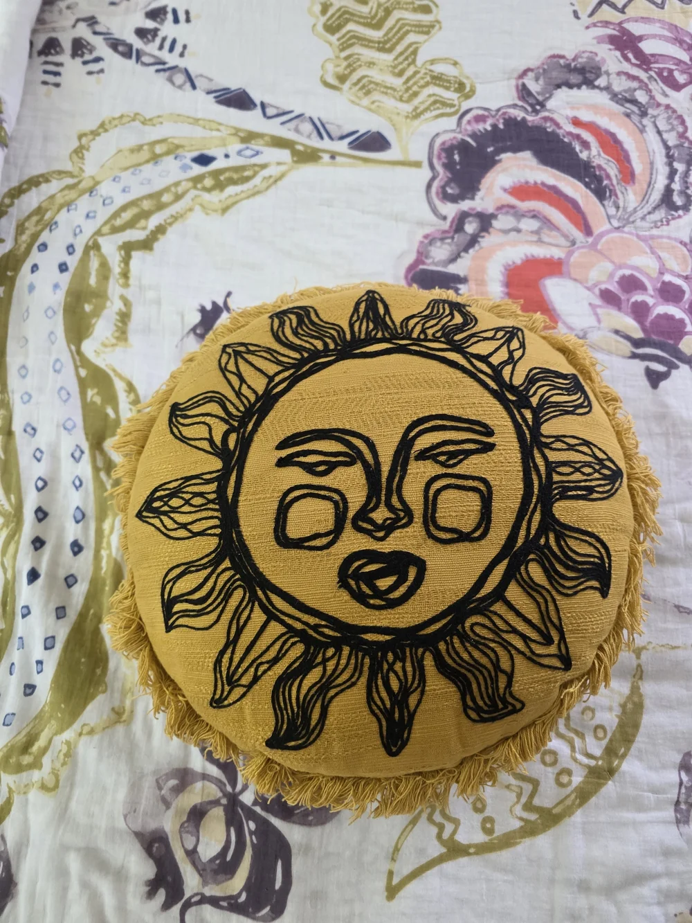 Opalhouse Mustard Yellow Sunface Fringe Round Accent Pillow